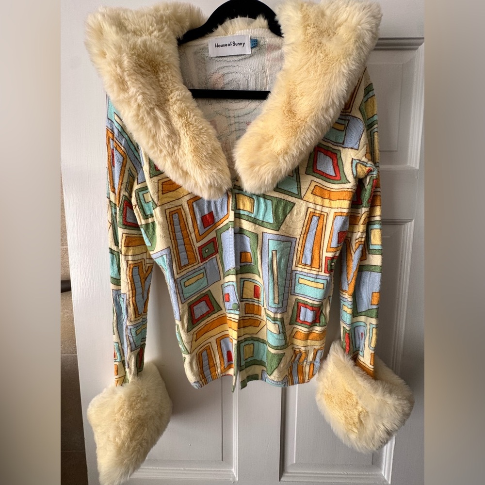 House of Sunny Multicolor Geometric Sweater Cardigan